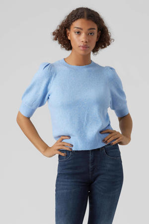 gemêleerde gebreide trui VMDOFFY van polyester blauw
