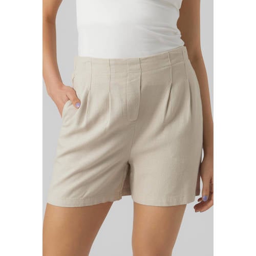 VERO MODA high waist regular fit short VMJESMILO met linnen beige afbeelding