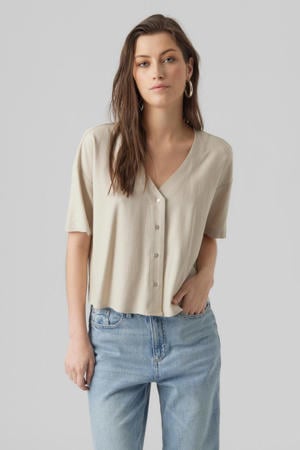 geweven blouse VMJESMILO met linnen beige