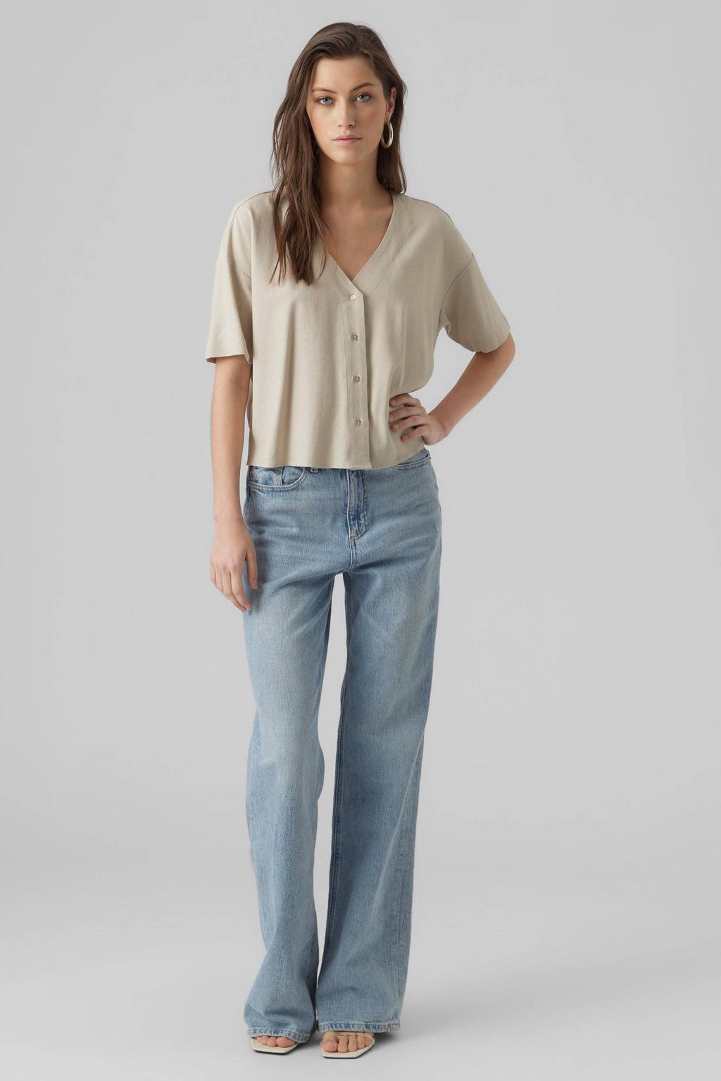 VERO MODA geweven blouse VMJESMILO met linnen beige