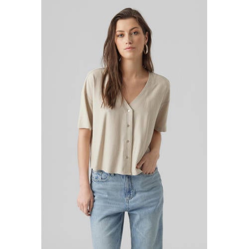 VERO MODA geweven blouse VMJESMILO met linnen beige afbeelding