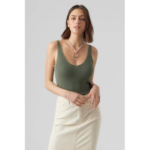 VERO MODA fijngebreide top VMNEWLEX grijsgroen afbeelding