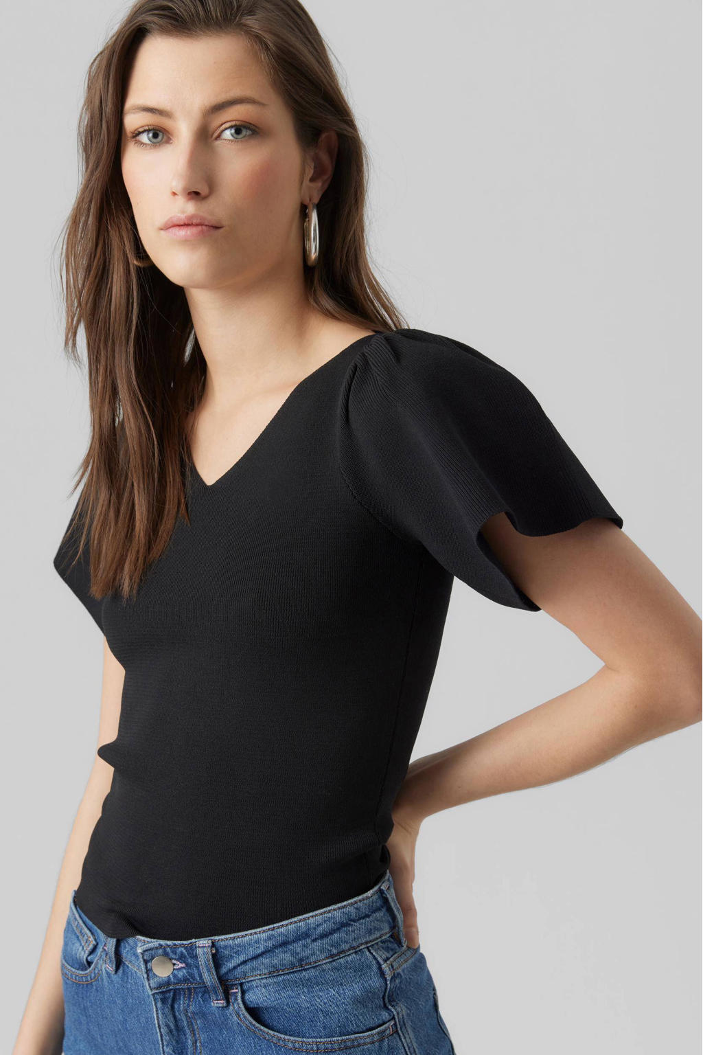 VERO MODA top VMGINNY met plooien zwart wehkamp