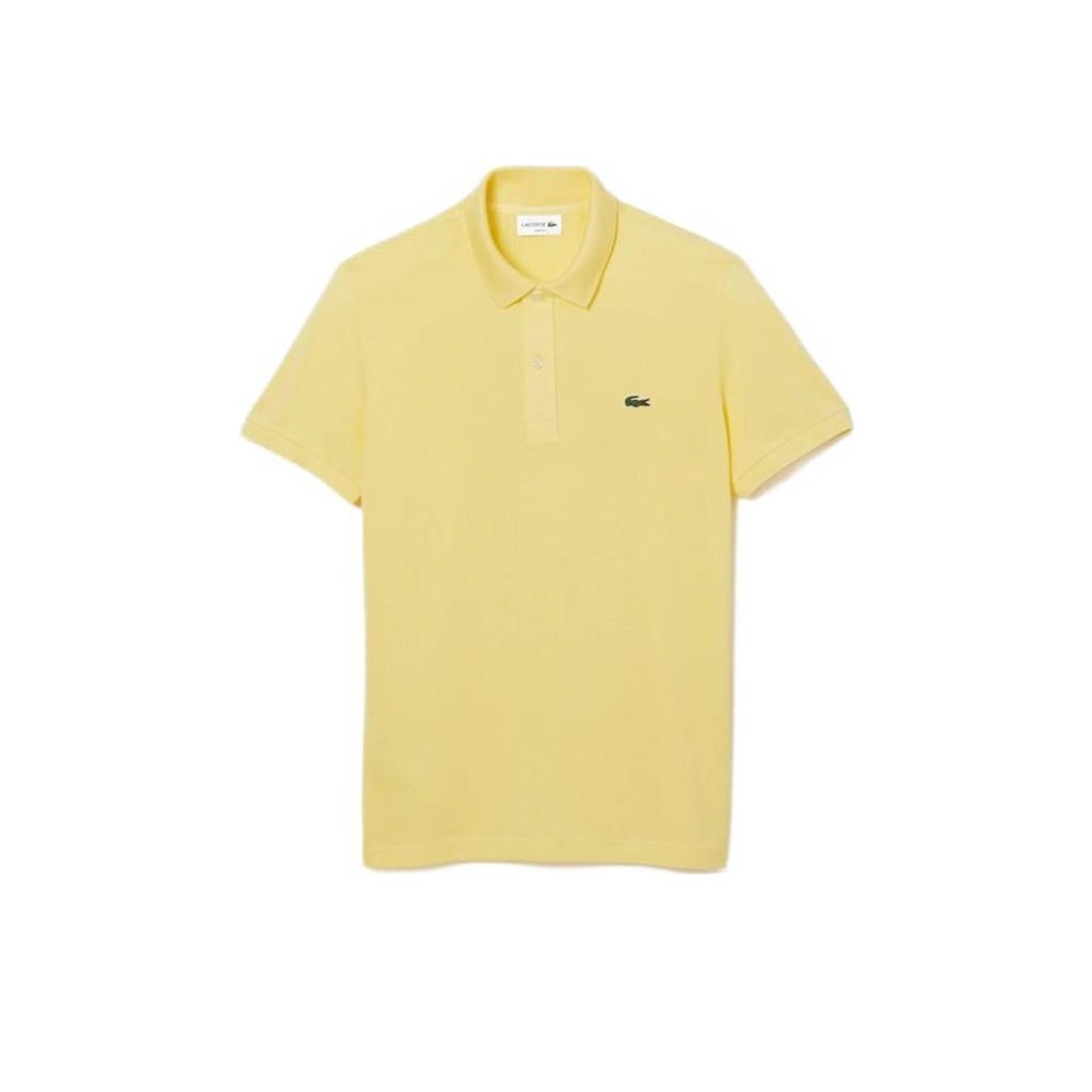 Gele heren Lacoste slim polo van katoen met effen, korte mouwen en pique