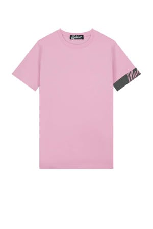slim fit T-shirt met contrastbies pink/matt grey