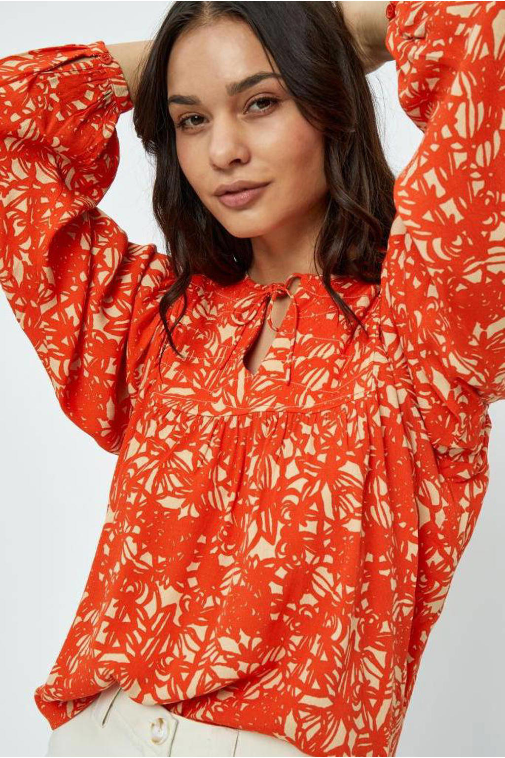 Peppercorn top Millie met all over print oranje/beige wehkamp