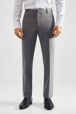 geruite slim fit pantalon van gerecycled polyester grijs