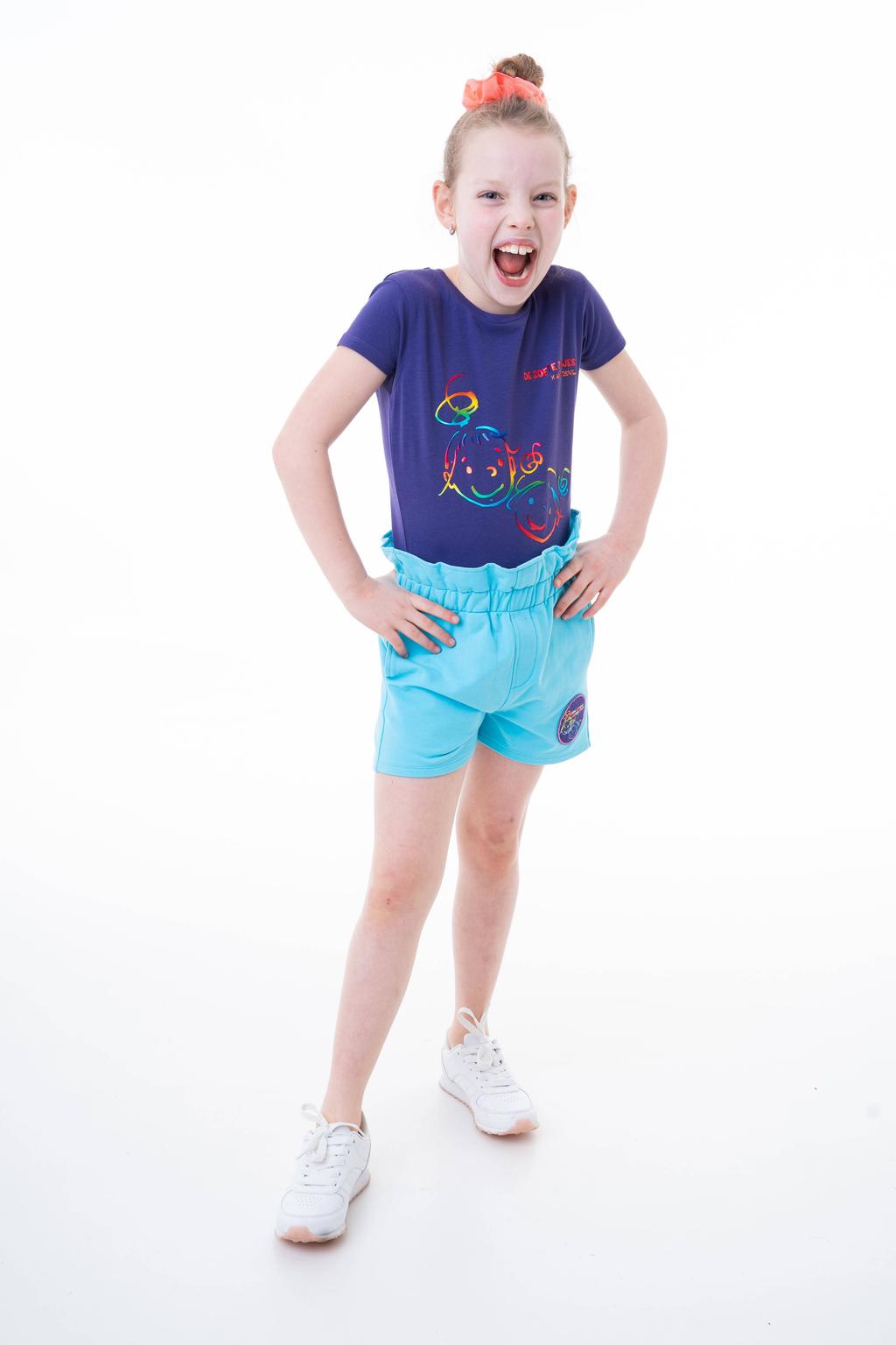 Paarse meisjes De Zoete Zusjes X 4President T-shirt Aisha van stretchkatoen met printopdruk, korte mouwen en ronde hals