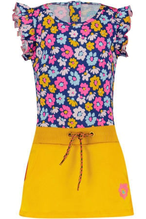 gebloemde A-lijn jurk Chaya geel/roze/blauw