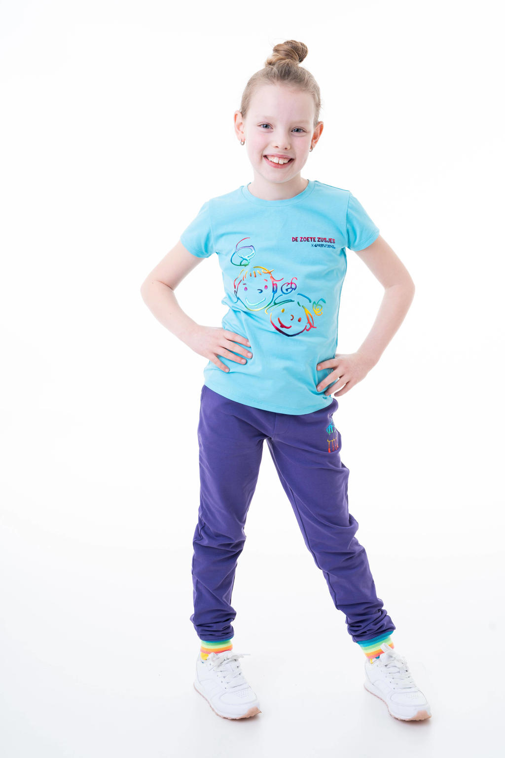 Blauwe meisjes De Zoete Zusjes X 4President T-shirt Aisha van stretchkatoen met printopdruk en korte mouwen