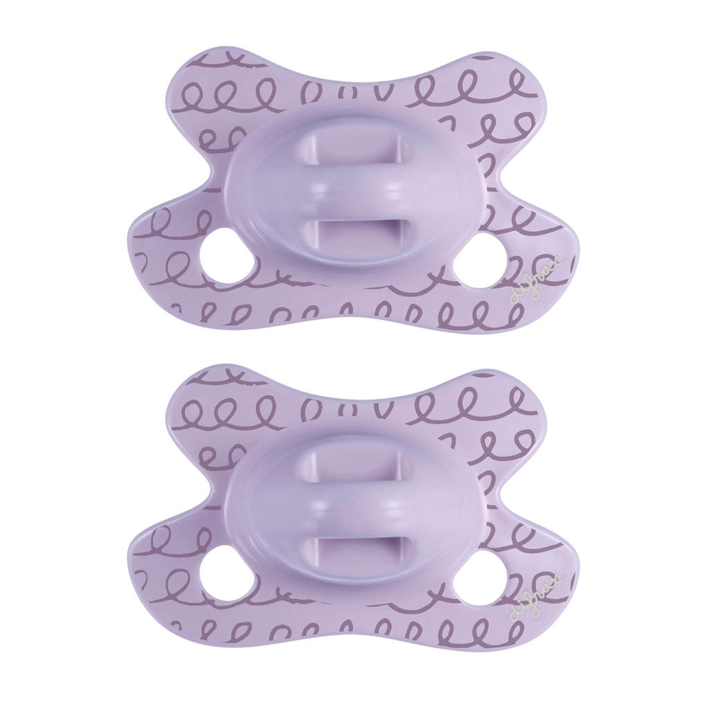 Difrax Natural fopspeen - Newborn - Paarse Speen met Lila krulletjes - 2 st.