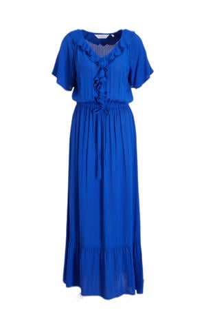 maxi jurk viscose crinkle blauw