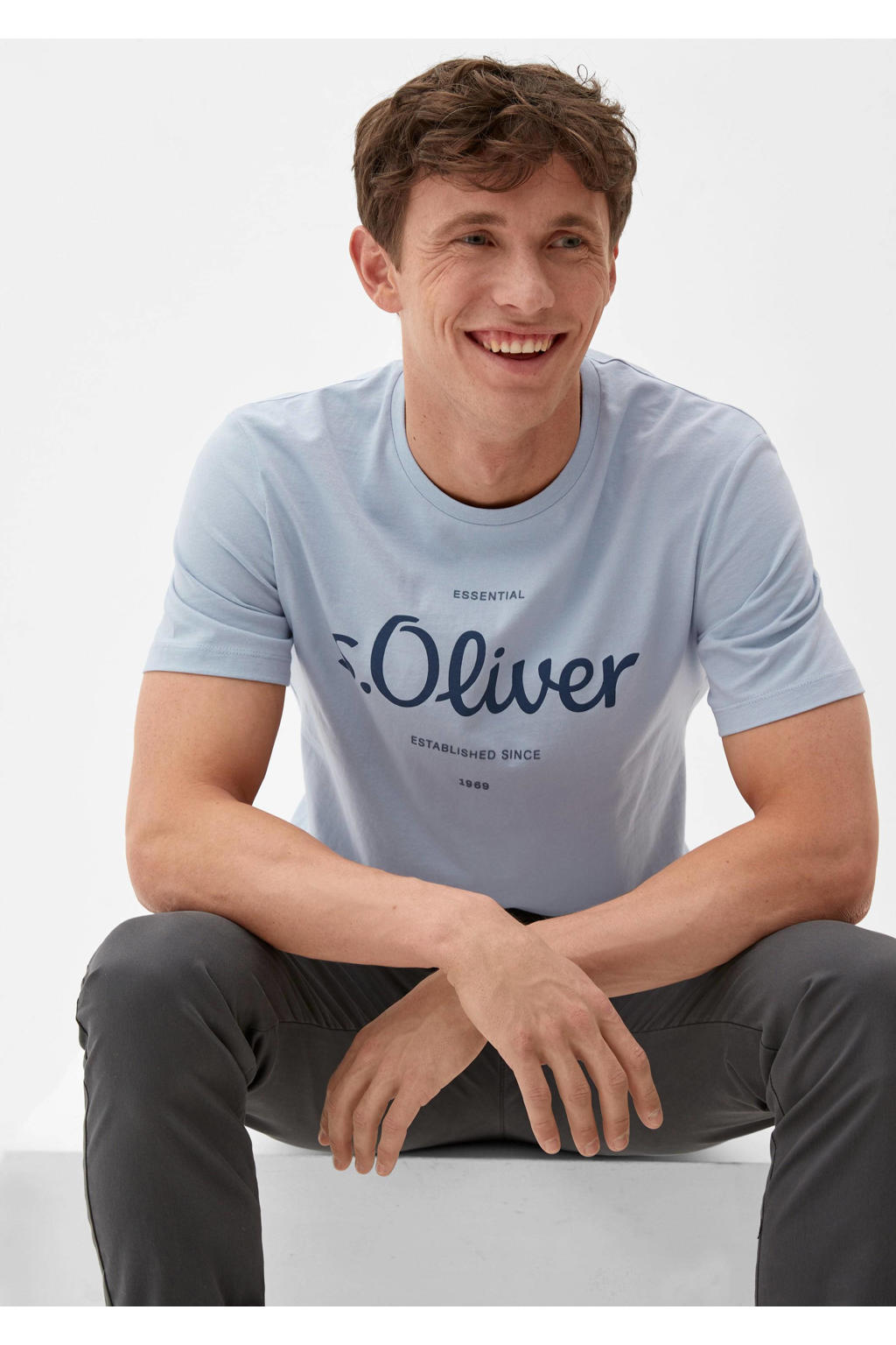 s.Oliver T-shirt met logo grijsblauw | wehkamp