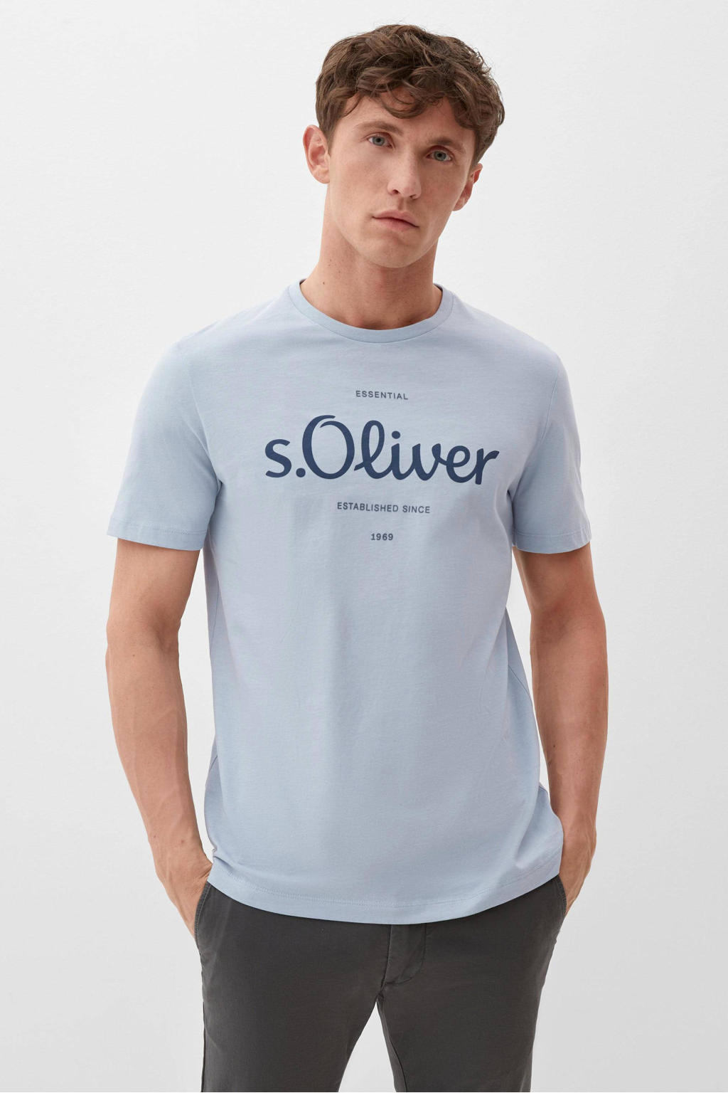 s.Oliver T-shirt met logo grijsblauw | wehkamp