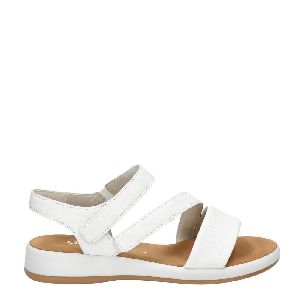 Witte dames Gabor leren sandalen met klittenband en effen