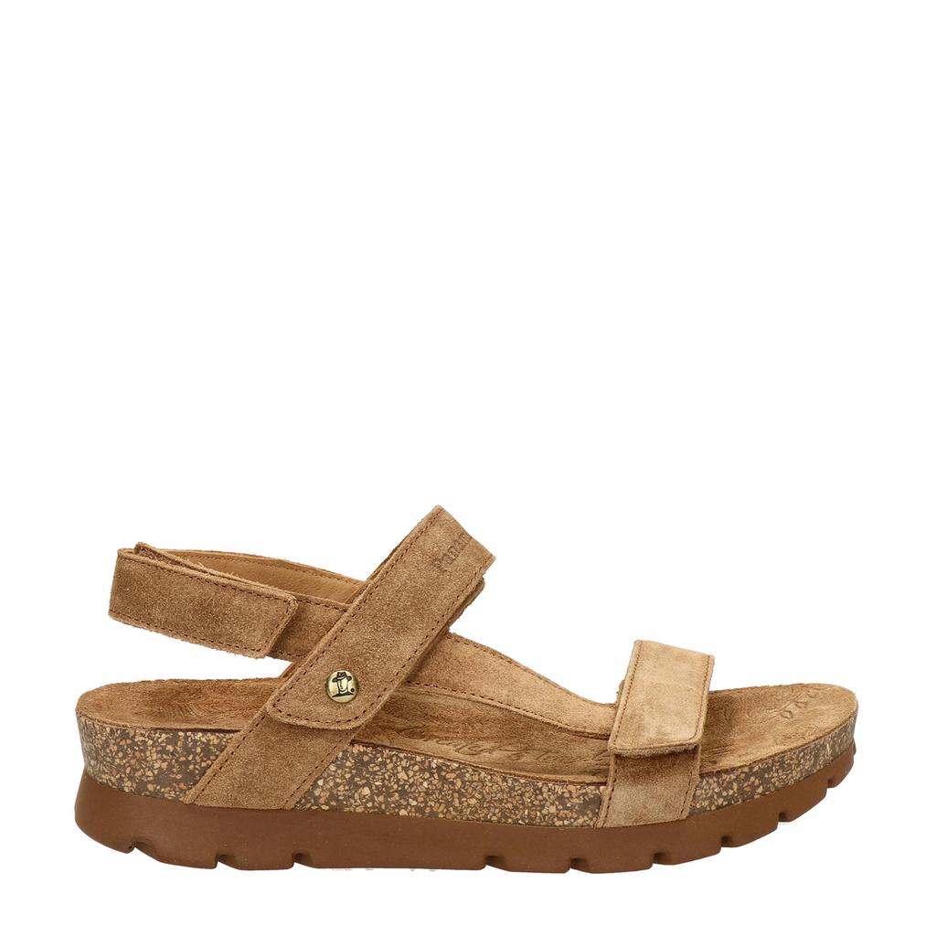 Cognackleurige dames Panama Jack suède sandalen van leer met klittenband