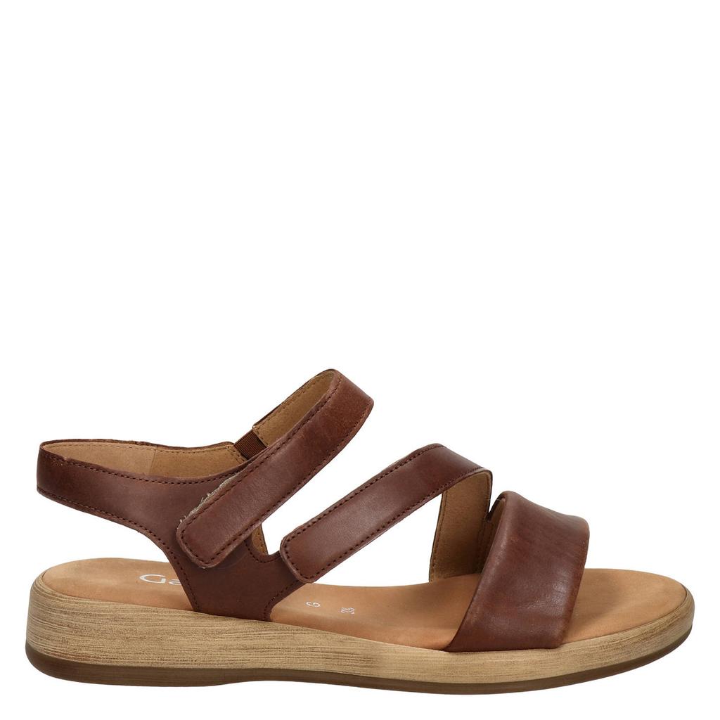 Cognackleurige dames Gabor leren sandalen met klittenband