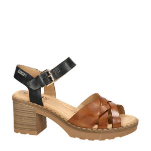   leren sandalettes cognac/zwart