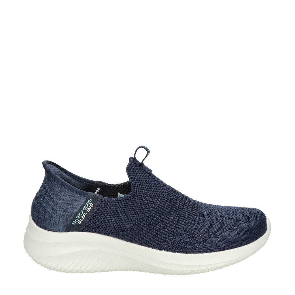 Blauwe dames Skechers Slip-in Ultra Fl sneakers van textiel/voering: textiel met chunky hak