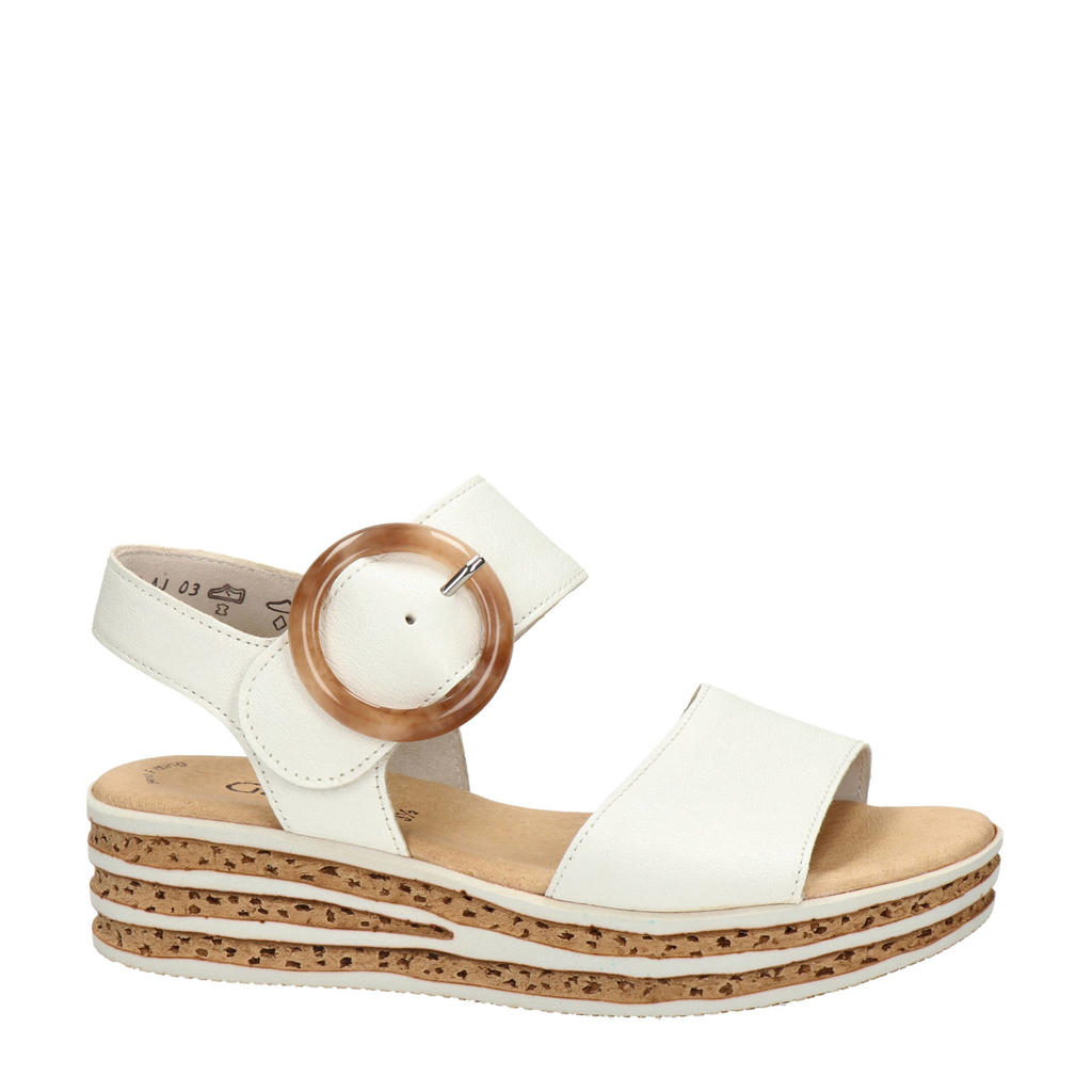Witte dames Gabor leren sandalen met sleehak en gesp
