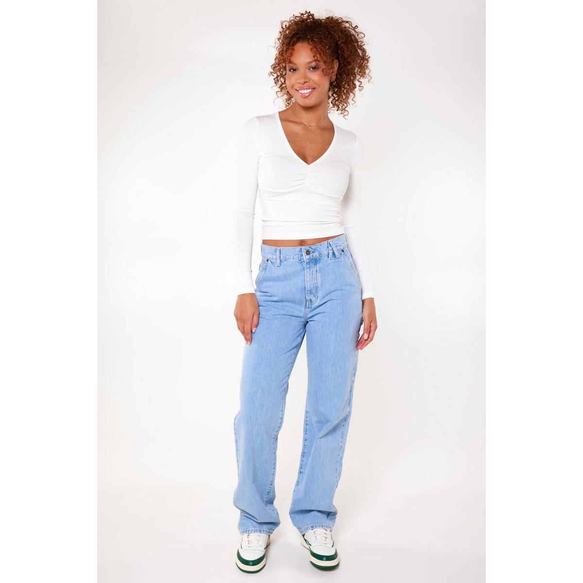 America Today high waist straight fit jeans lichtblauw