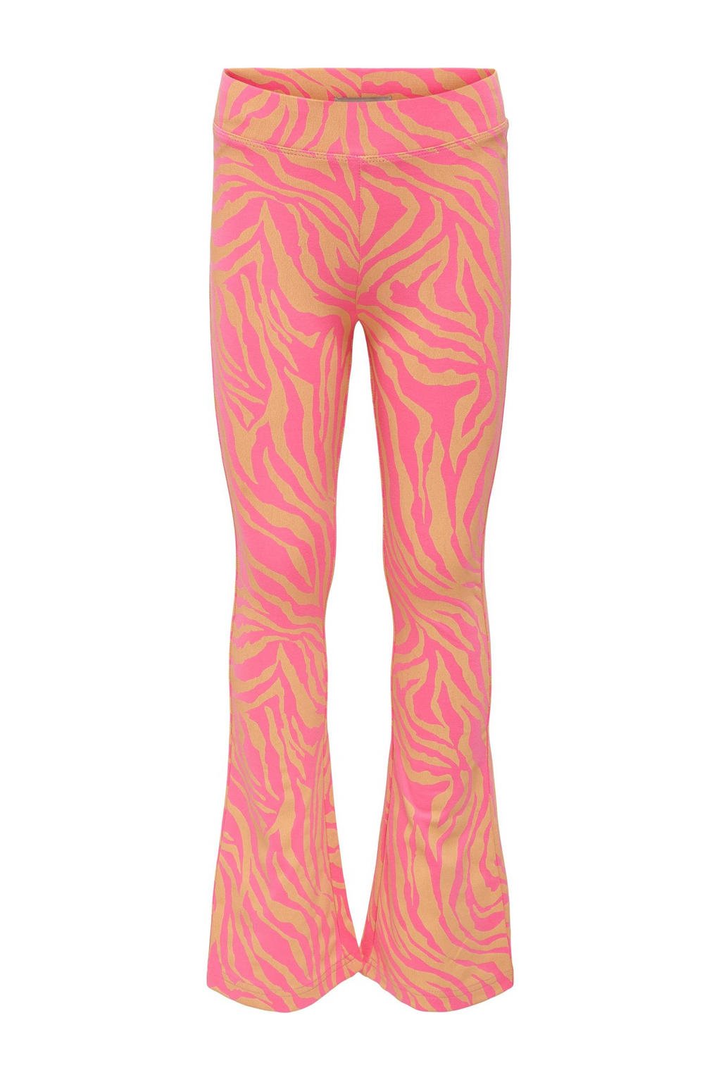 Zalm en roze meisjes KIDS ONLY GIRL flared broek felroze met regular waist, elastische tailleband en zebraprint