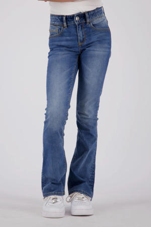 high waist flared jeans dark blue stone