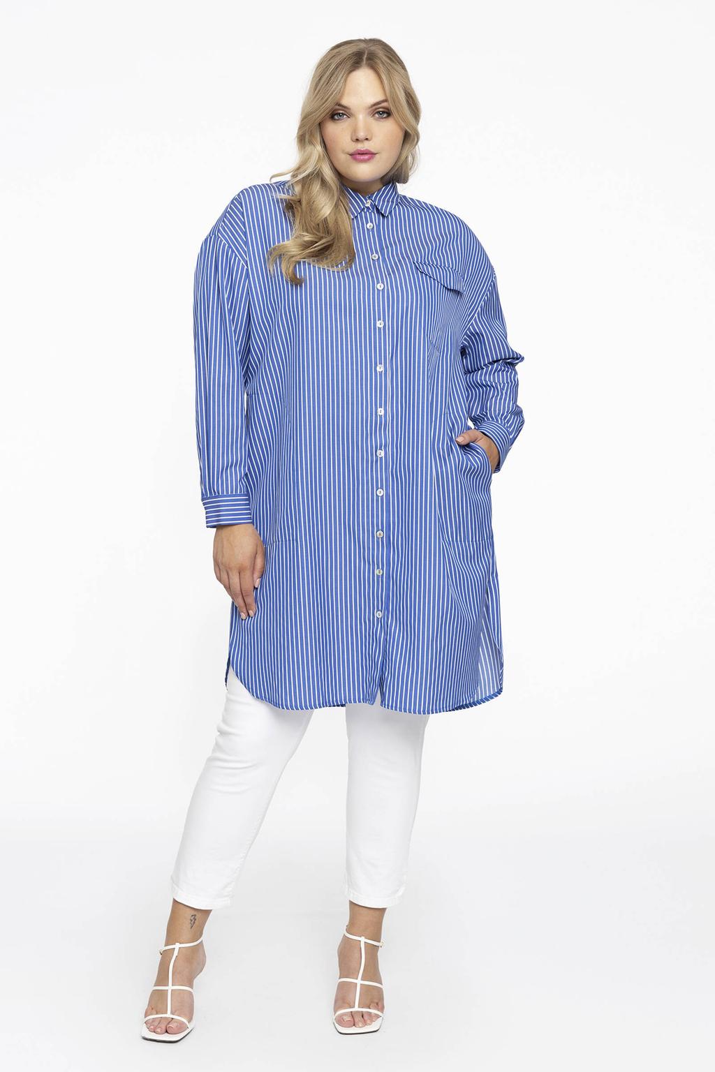YOEK gestreepte blousejurk blauw/wit