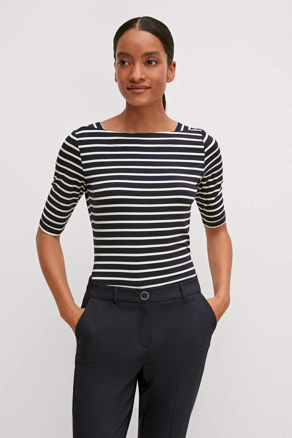 comma gestreepte top donkerblauw/wit | wehkamp