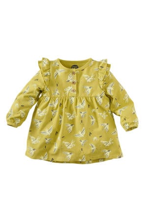 baby jurk Kella met dierenprint en ruches geel