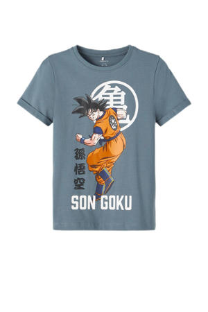 T-shirt NKMARLY DRAGONBALL met printopdruk blauwgrijs