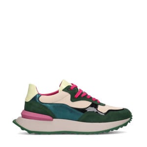   suède sneakers groen/roze