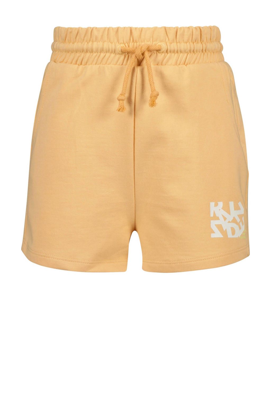 Oranje meisjes Raizzed short van katoen met elastische tailleband met koord en logo dessin