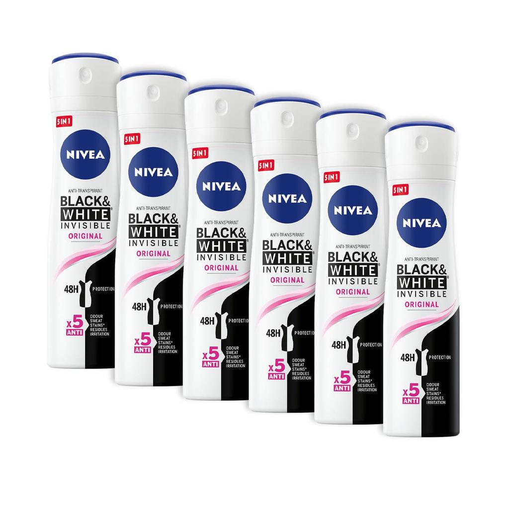 NIVEA Invisible Black & White Clear deodorant spray - 6 x 150 ml - voordeelverpakking