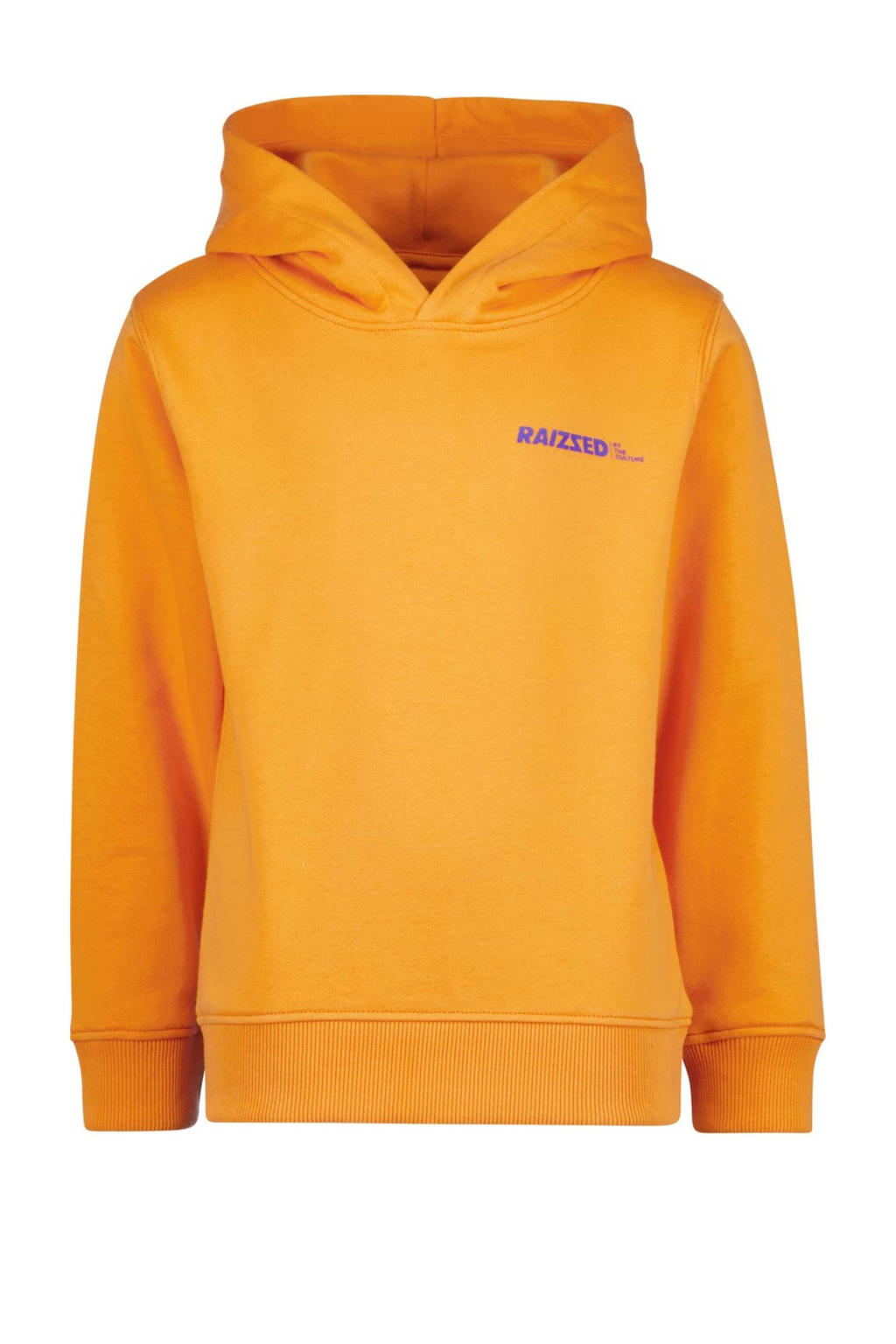 Oranje jongens Raizzed hoodie van sweat materiaal met logo dessin, lange mouwen en capuchon
