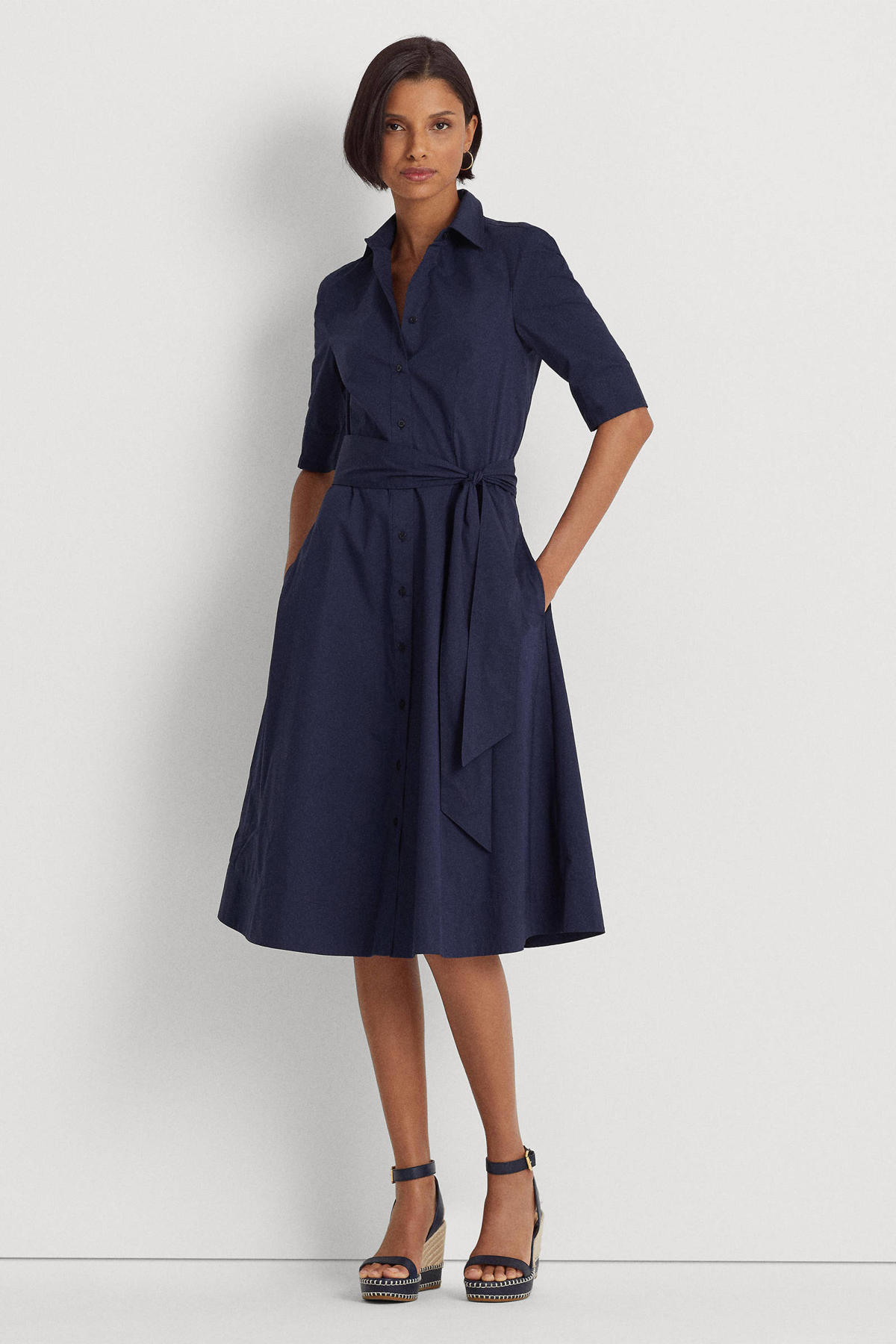 Geweldige eik Maak los Ondraaglijk Lauren Ralph Lauren jurk Finnbarr met ceintuur donkerblauw | wehkamp