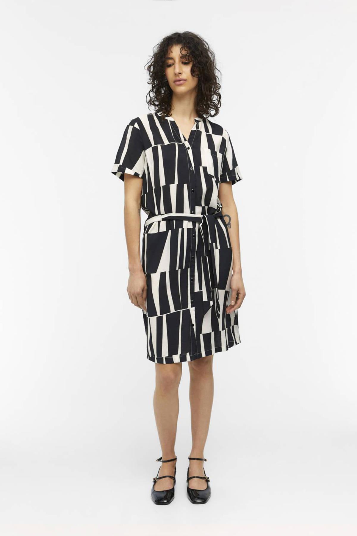 Piepen inval Straat OBJECT jurk OBJSELINE met all over print en ceintuur zwart/wit | wehkamp