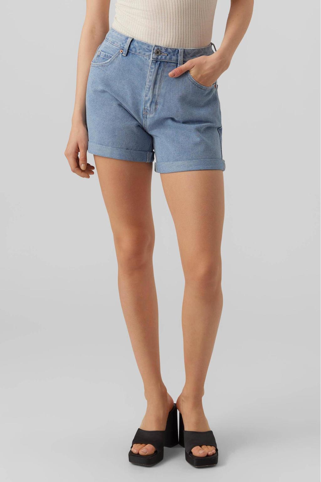 Blauwe dames VERO MODA high waist loose fit short van denim met effen