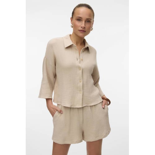 VERO MODA high waist loose fit short VMNATALI taupe afbeelding