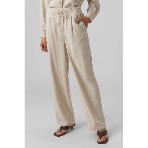 VERO MODA loose fit broek VMJESMILO met linnen beige afbeelding
