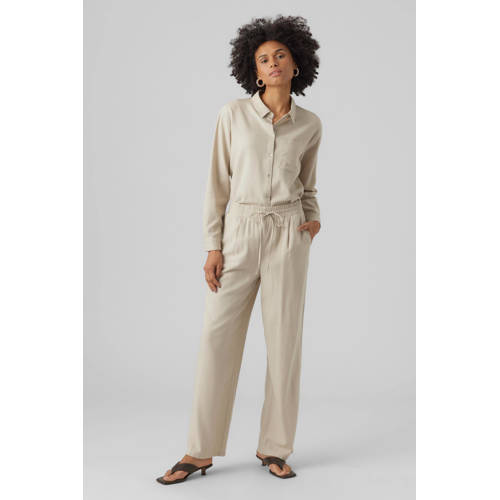 VERO MODA loose fit broek VMJESMILO met linnen beige afbeelding