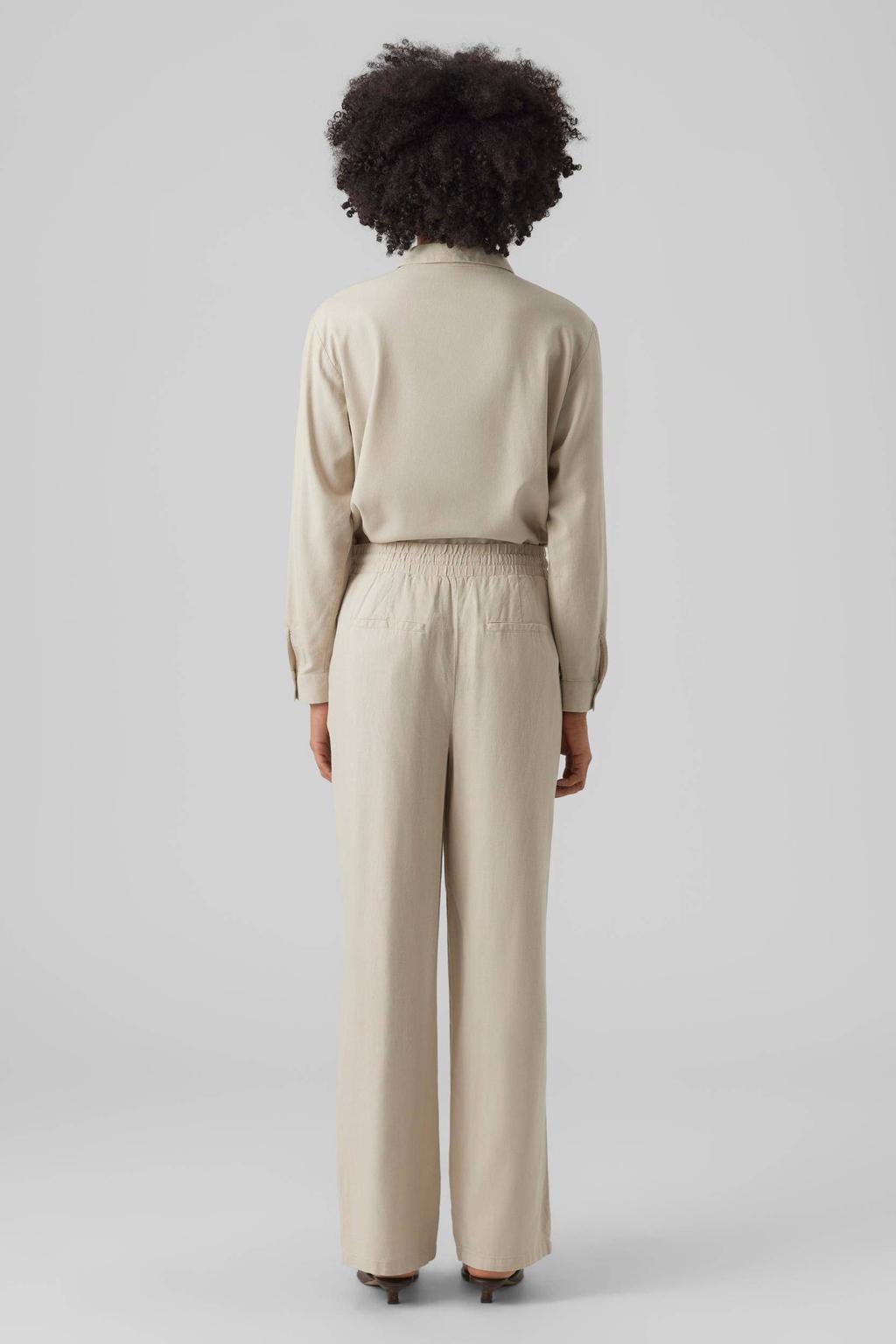 Lichtgrijze dames VERO MODA loose fit broek van viscose met regular waist, elastische tailleband met koord en effen