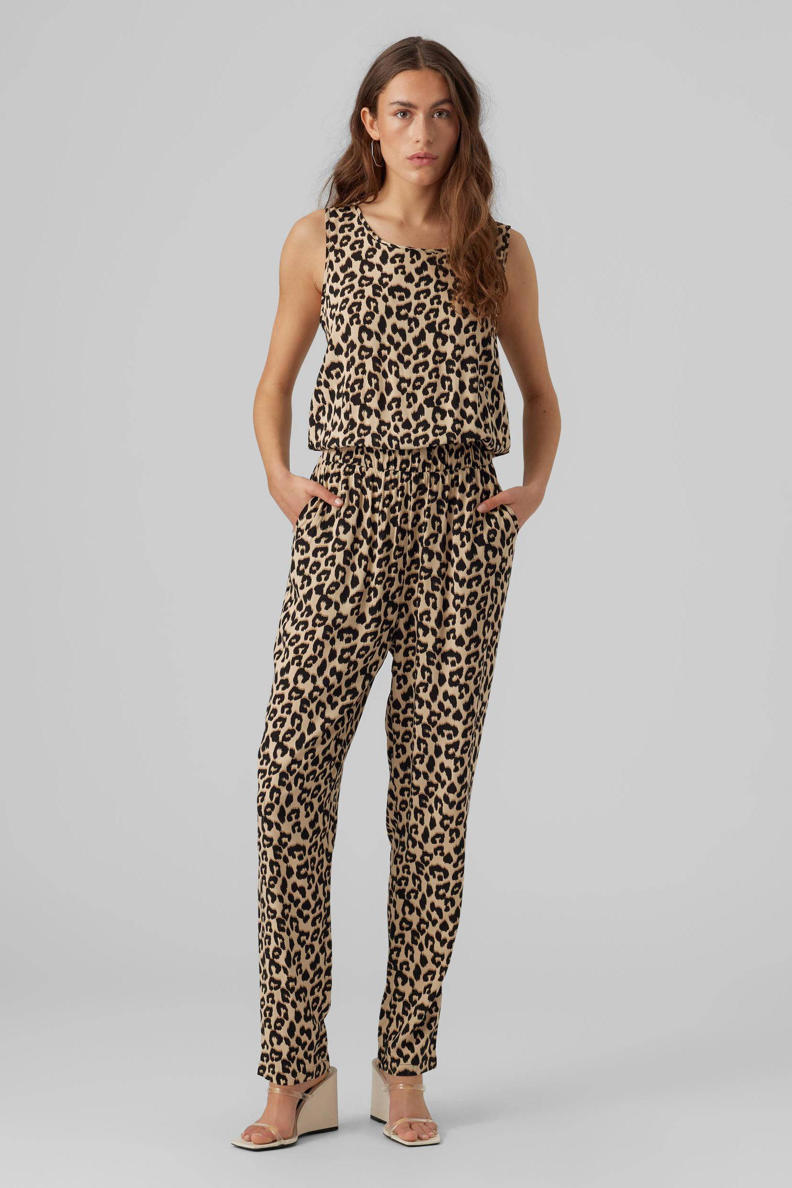 VERO MODA jumpsuit VMEASY met panterprint bruin/zwart wehkamp