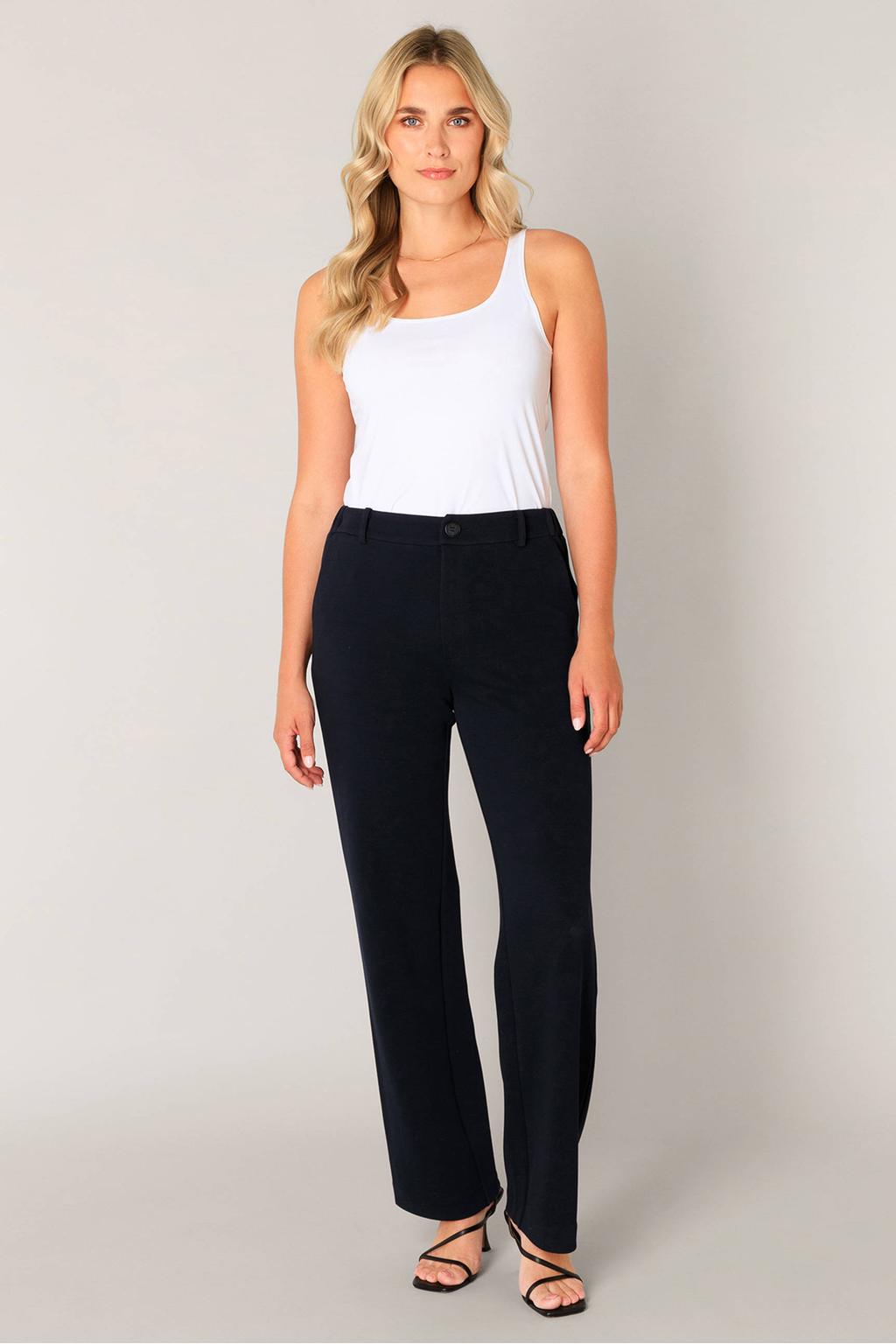 Donkerblauwe dames Base Level wide leg high waist broek van nylon met effen