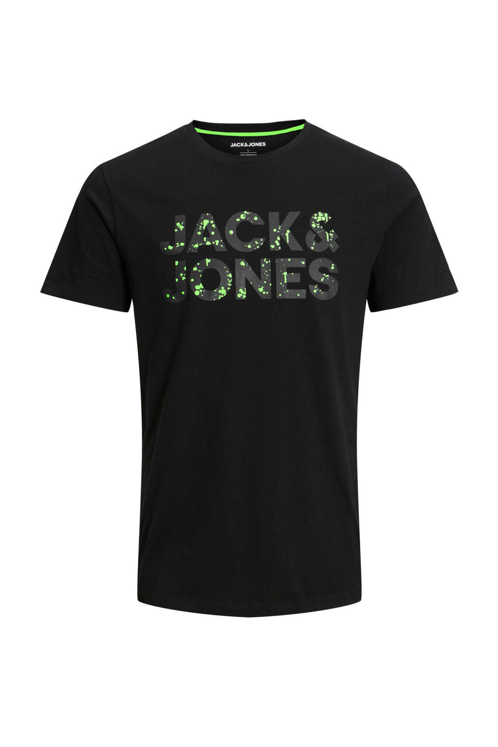 Zwarte heren JACK & JONES PLUS SIZE T-shirt Plus Size van katoen met logo dessin, korte mouwen en ronde hals
