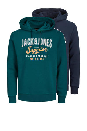 hoodie JJELOGO Plus Size met logo blauw & groen