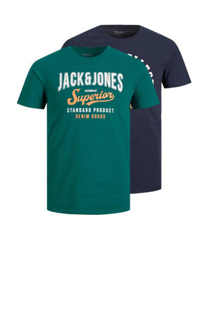 T-shirt JJRALF Plus Size met logo blauw & groen