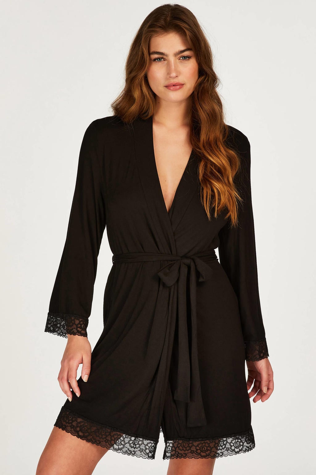 Hunkemöller kimono met kant zwart