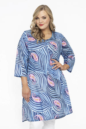 tuniek met all over print blauw/roze