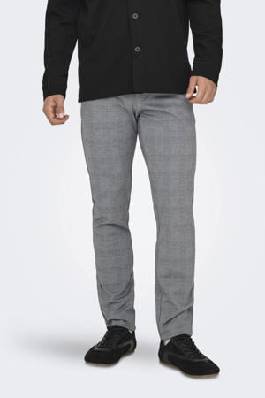 viscose slim fit geruite chino - grijs
